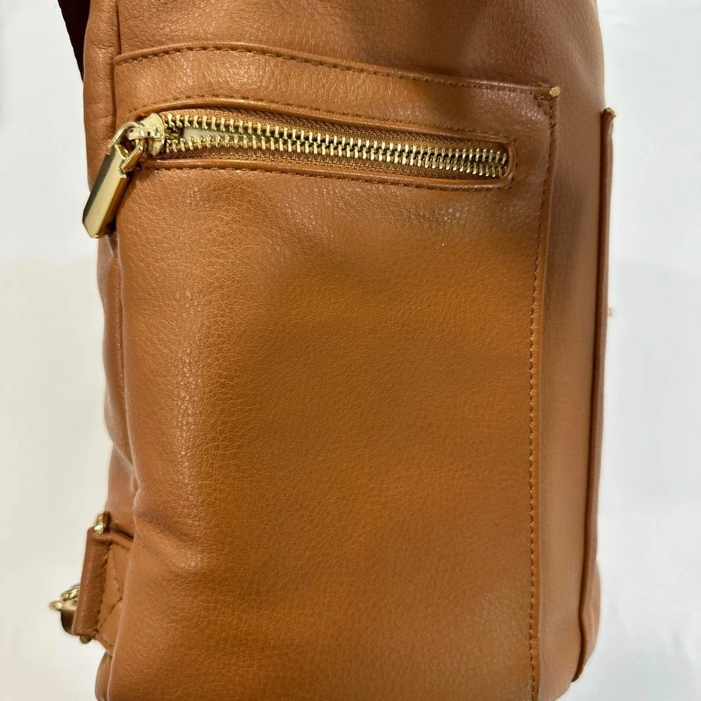 Miss Fong Diaper Bag Backpack Women‎ Large Brown Vegan Leather Insulated Classic